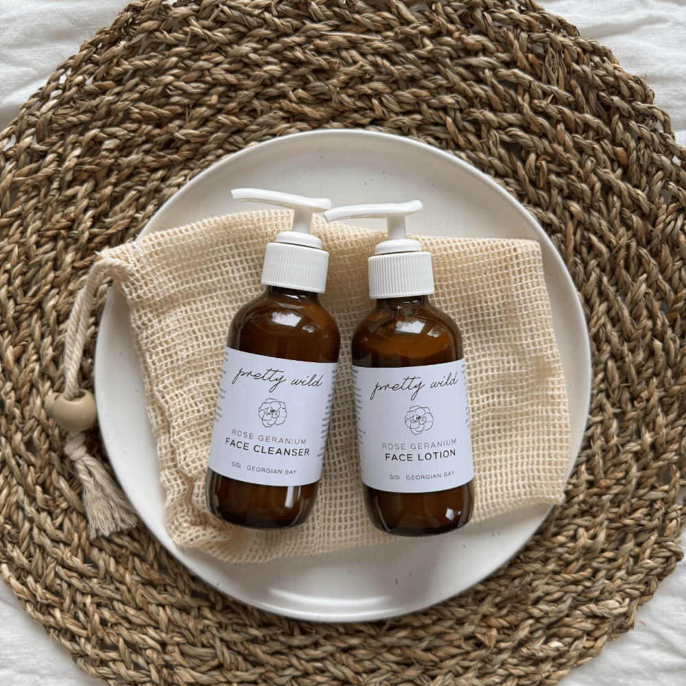 pretty wild face cleanser and face lotion flat lay by SiSi Georgian Bay