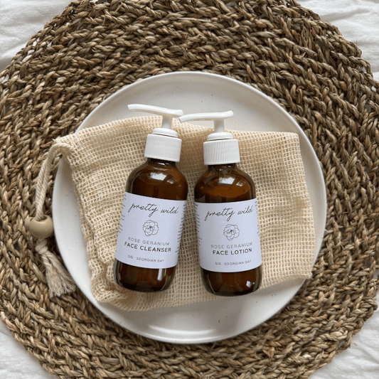 pretty wild face cleanser and face lotion flat lay by SiSi Georgian Bay