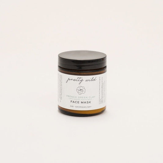 SiSi Georgian Bay - pretty wild - French Green face mask with green tea extract in amber glass jar - eco friendly packaging