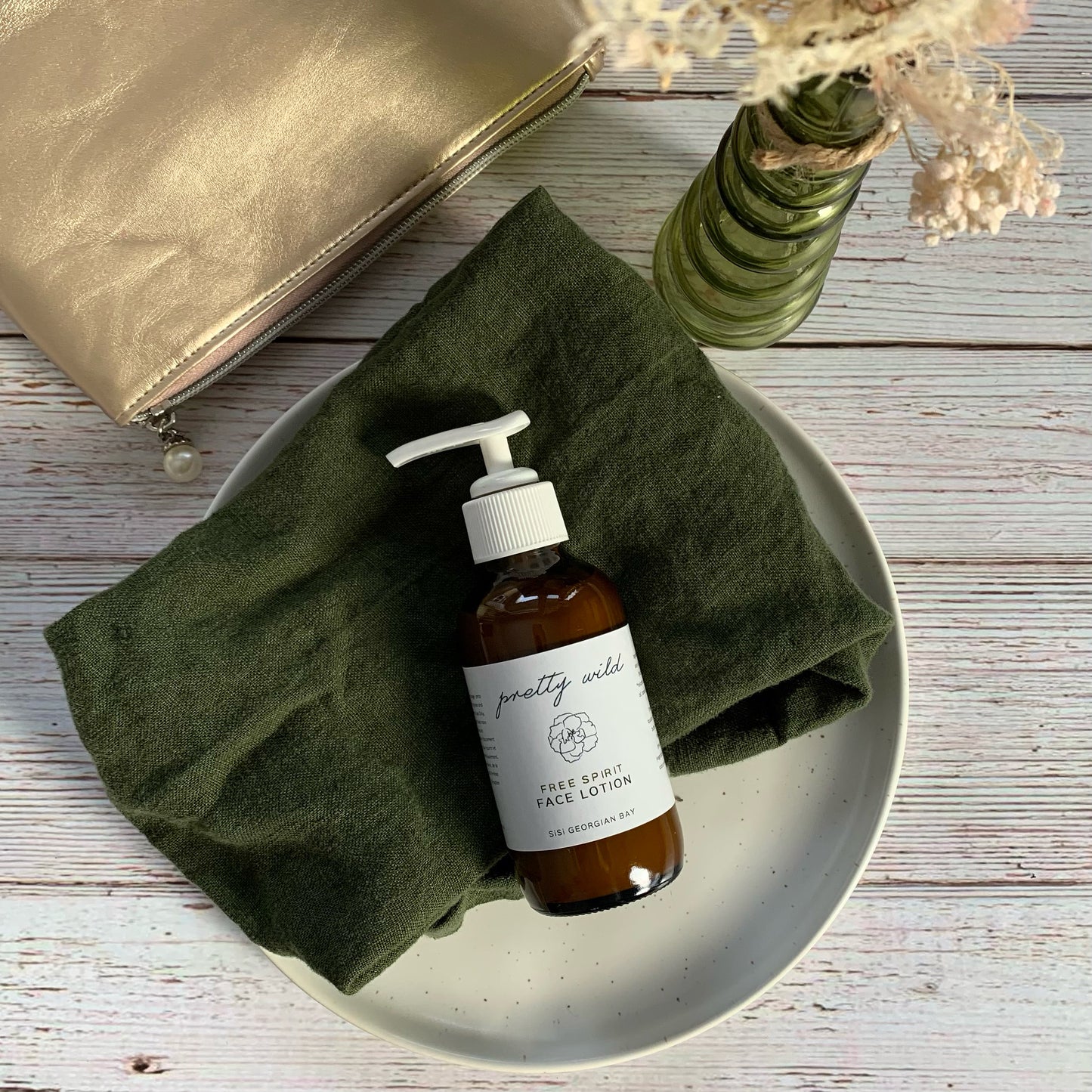 SiSi GeorgianBay handcrafted small batch pretty wild face lotion in a lifestyle image