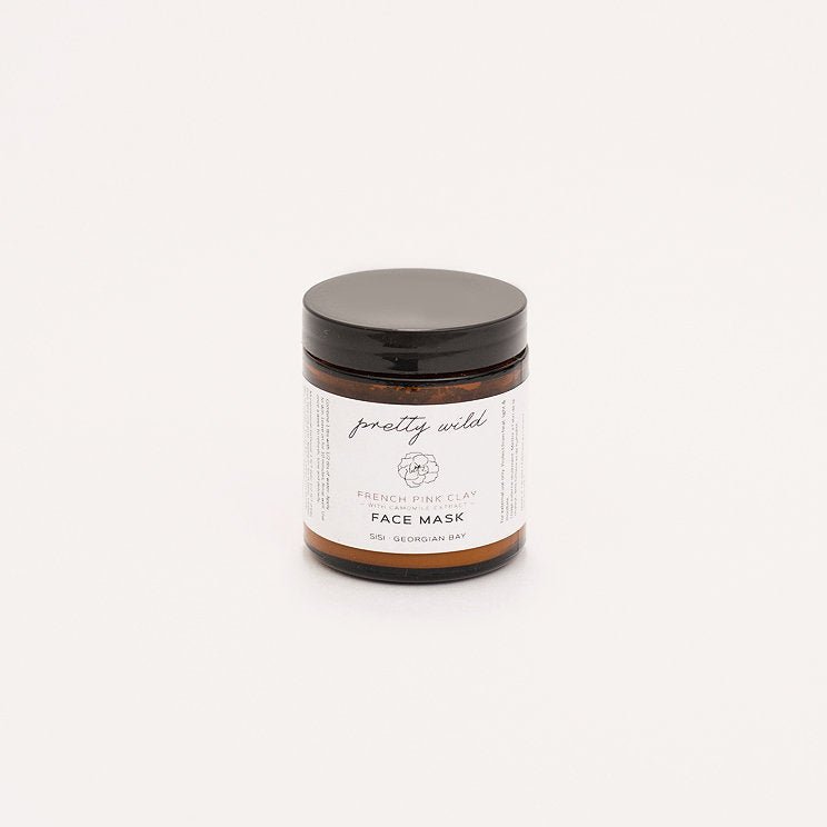 SiSi Georgian Bay -pretty wild - french pink clay face mask with chamomile extract in amber glass eco friendly jar